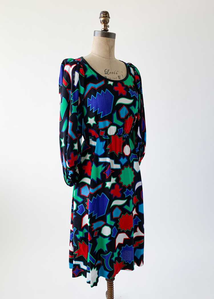 Vintage 1980s YSL Graphic Shapes Silk Dress - image 5
