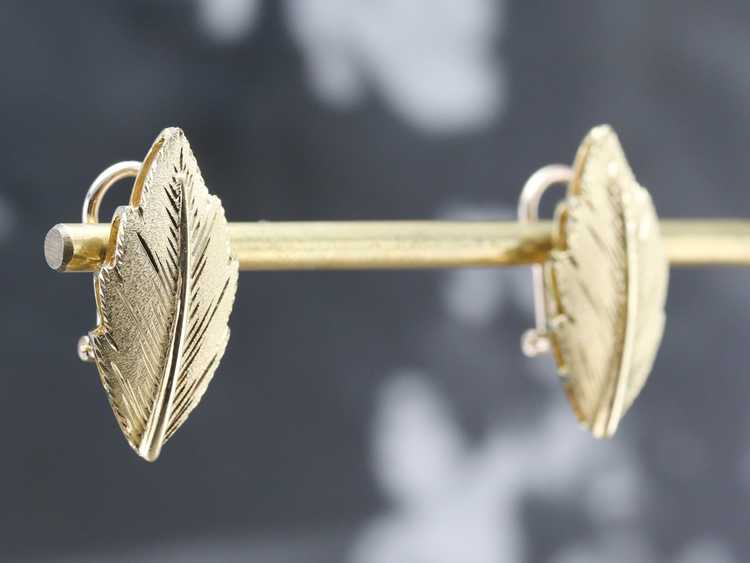 Vintage Gold Leaf Stud Earrings - image 8