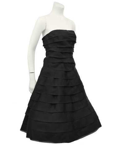 Victor Costa Black Tiered Chiffon Strapless Cockt… - image 1