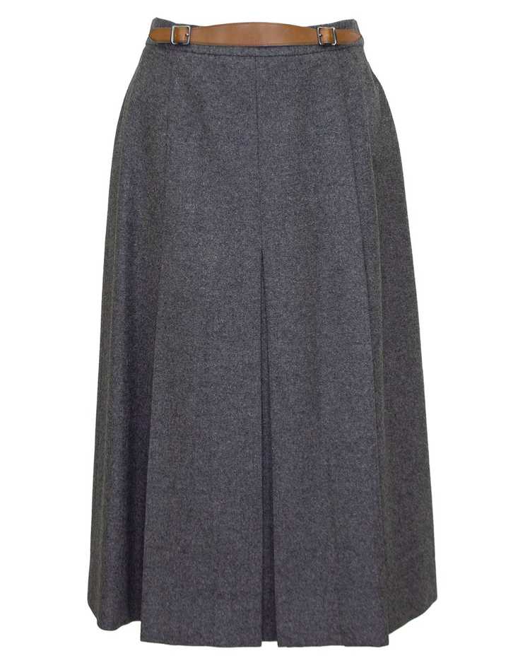 Hermes Grey Wool Skirt with Leather Detail - image 3