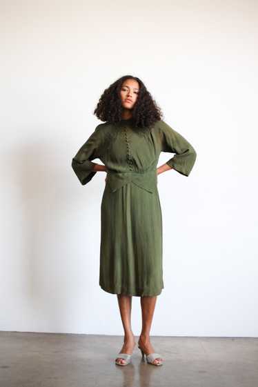 1940s Moss Green Crepe Dress