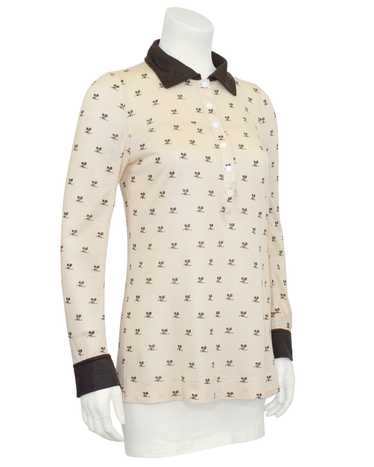 Courreges Beige and Brown Logo Henley