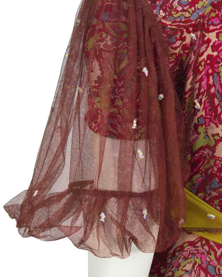 Pink Paisley Gown with Maroon Net Overcoat - image 6