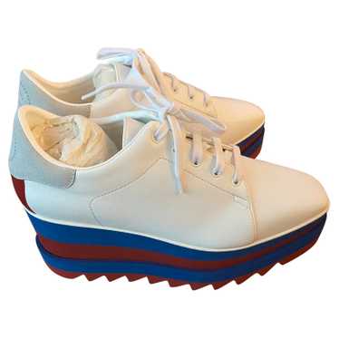 Stella McCartney Womens Elyse Mirror Platform Shoes 34.5 Silver Lace Up