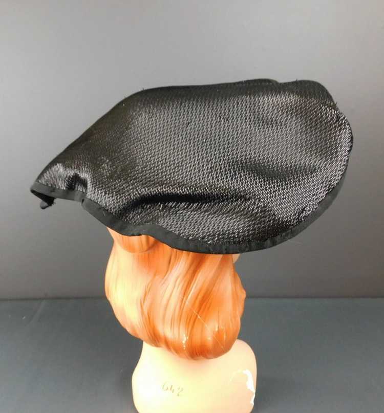 Vintage Black Straw Pancake Hat 1950s, 14 inches … - image 10