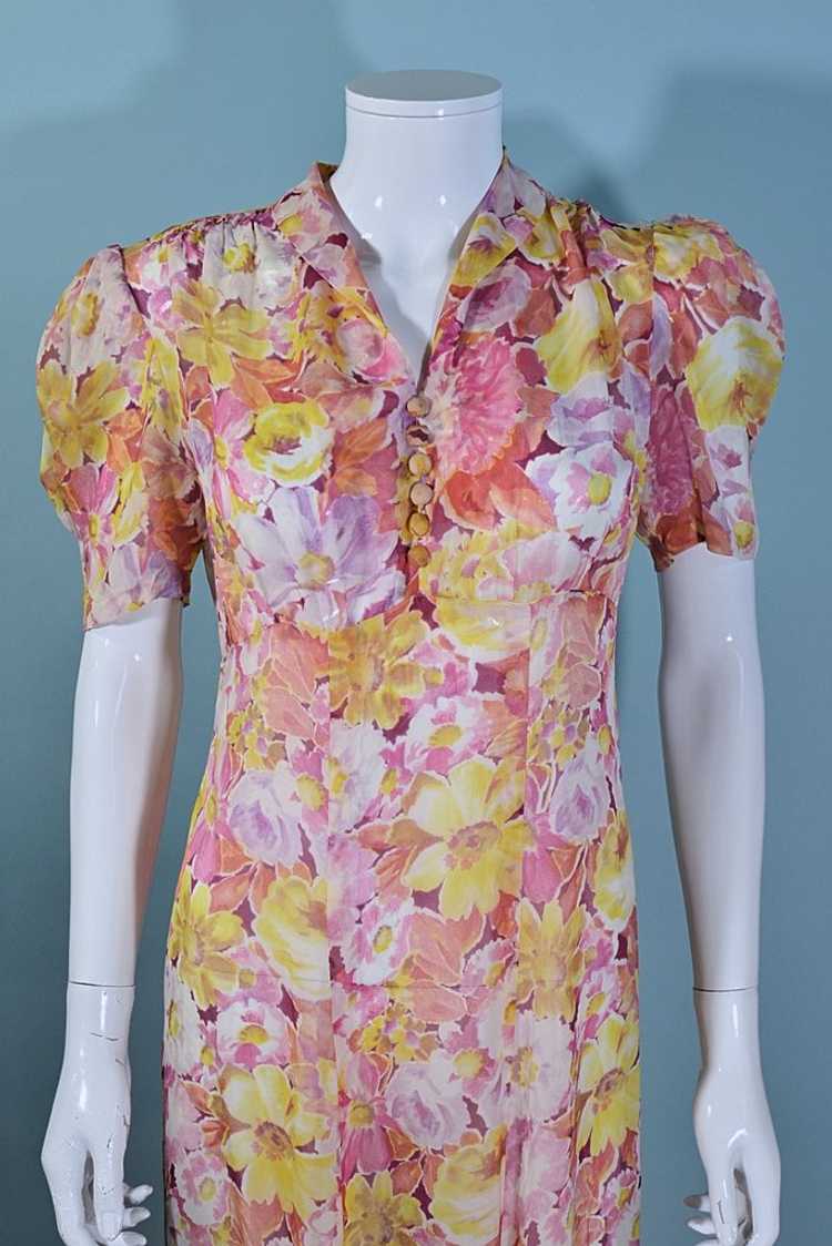 Vintage 1930s Sheer Floral Print Maxi Dress Puff … - image 3