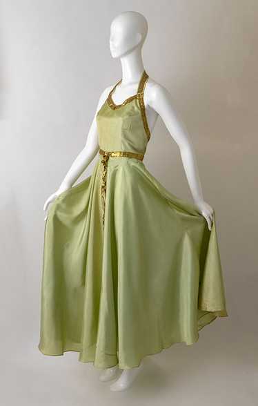 1930s Lime Halter Back Gown