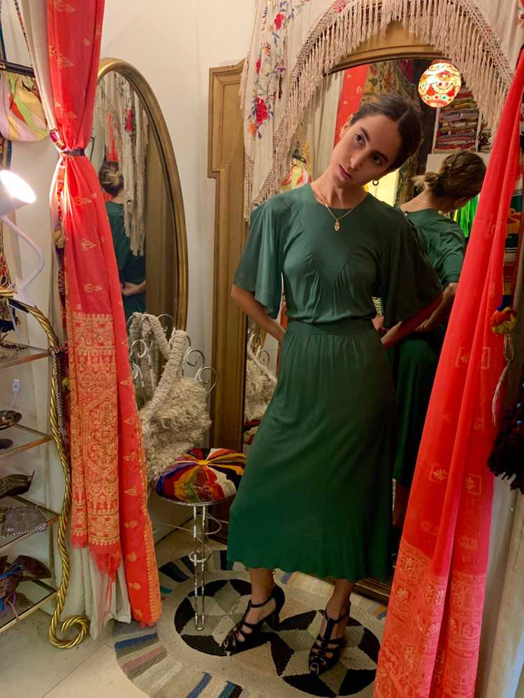 1970's Jean Muir Jewel Green Silk Crepe Dress - image 4