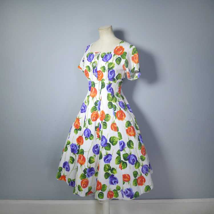 50s 60s PURPLE AND ORANGE FLORAL FIT AND FLARE CO… - image 10