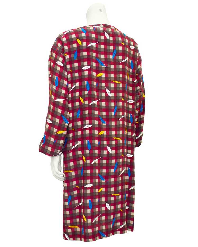 Basile Maroon Check and Feather Print Silk Dress - image 3