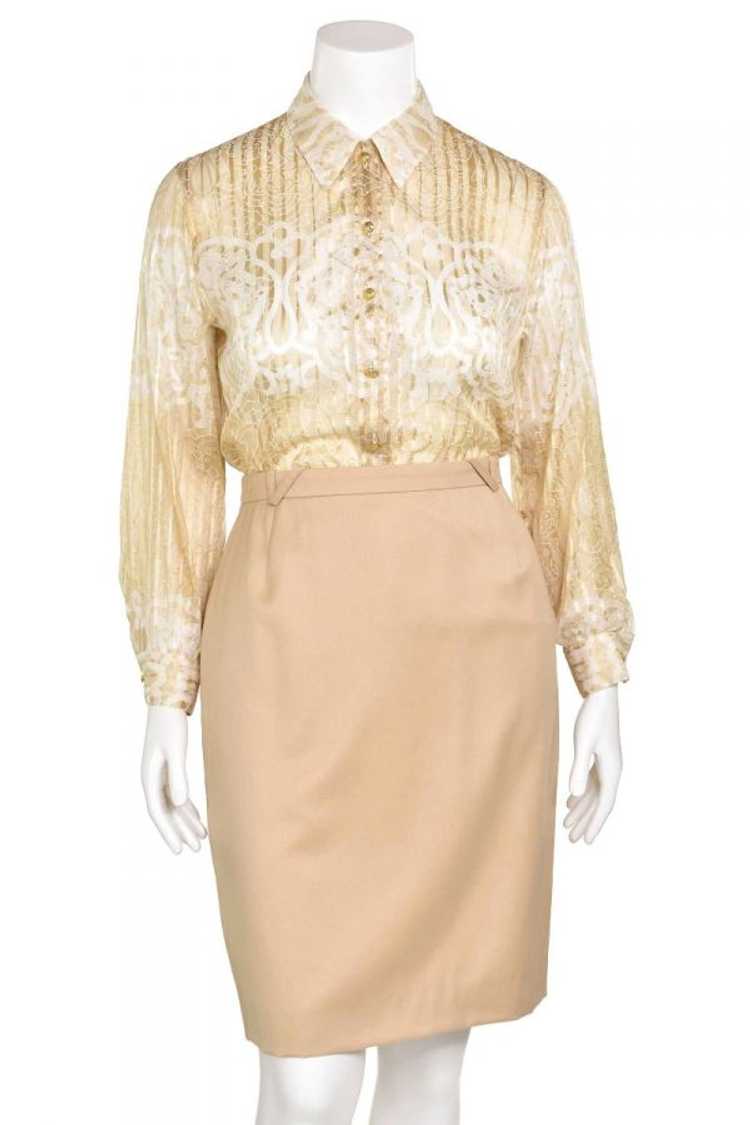 Escada Margaretha Ley Biscuit Sheer Striped Lace … - image 1