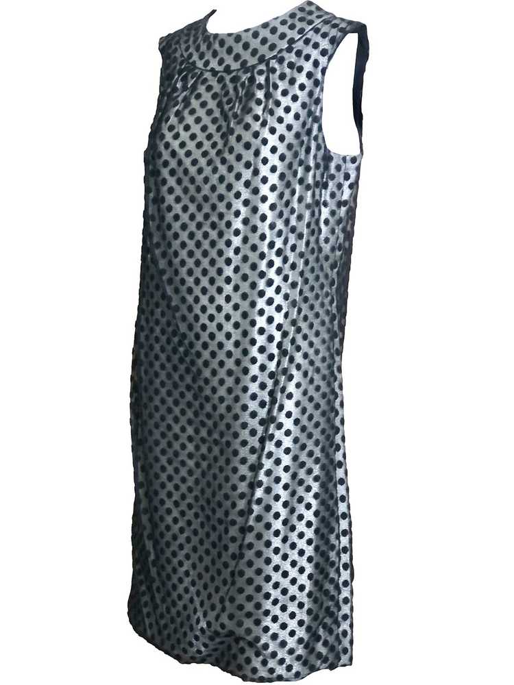 60s Dress Black Polka Dot Over Silver Lurex Sheath - image 2