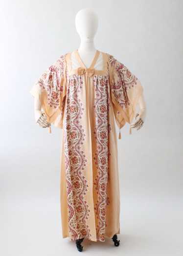 Vintage 1920s Printed Silk Robe with Tassels - image 1