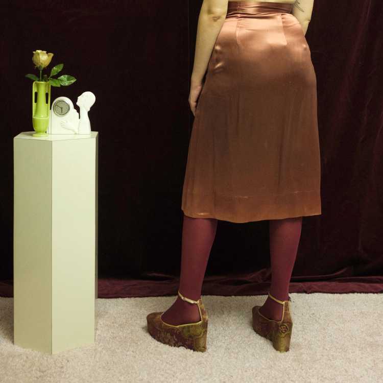 1940s copper liquid satin skirt - image 3