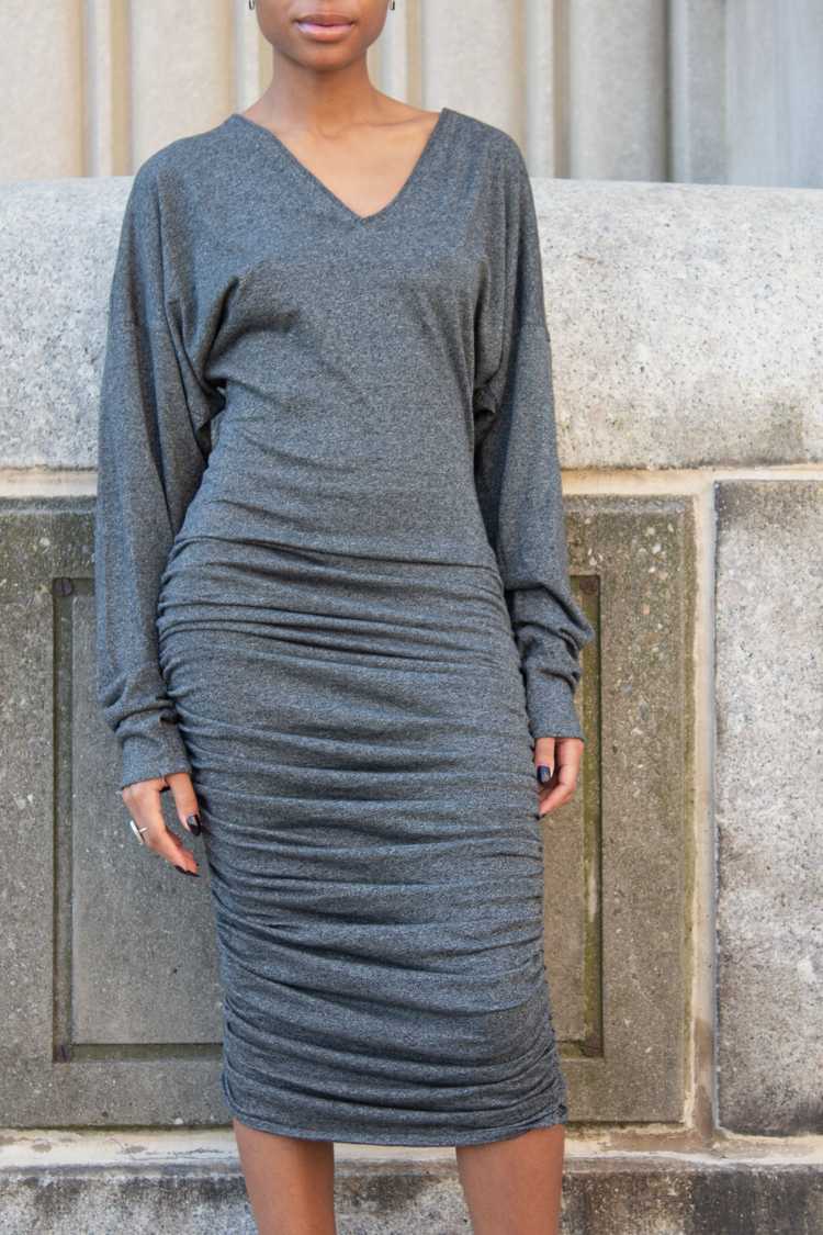 Patrick Kelly Grey Ruched Midi Dress - image 2