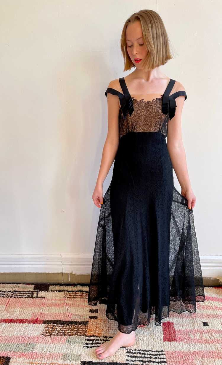 1940s Black Lace Evening Gown - image 2