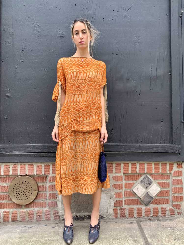 1920’s Burnt Orange Velvet Silk Dress with Tassels - image 2