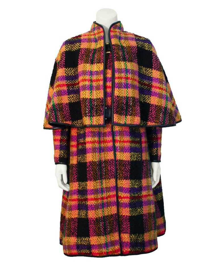 Bonnie Cashin Mutli-colored plaid wool cape with … - image 2