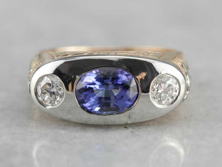 Modernist Masonic Men's Ring with Sapphire Center… - image 2