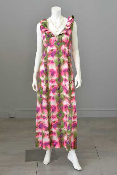 1960s 70s Hot Pink, Olive Green, Purple Watercolor