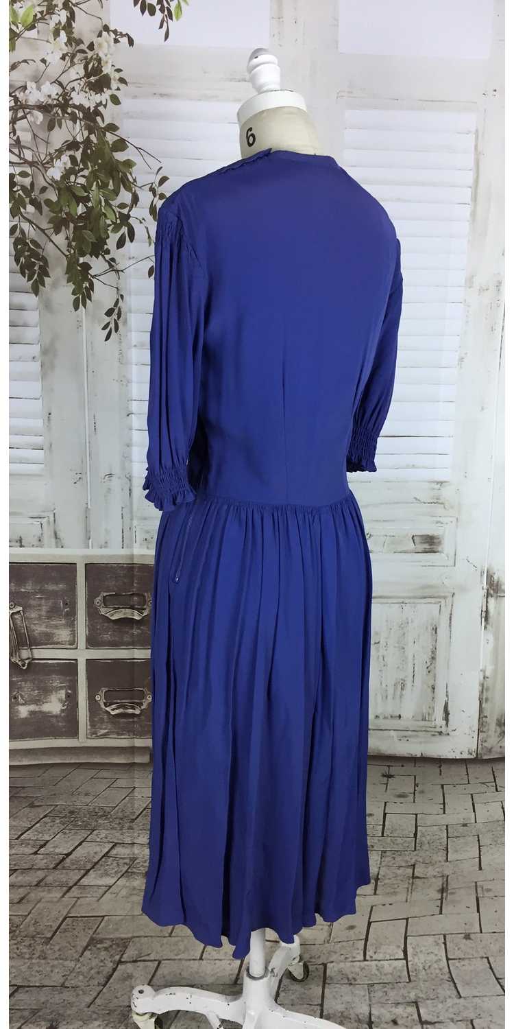 Original 1930s Rayon Crepe Vintage Blue Day Dress - image 4