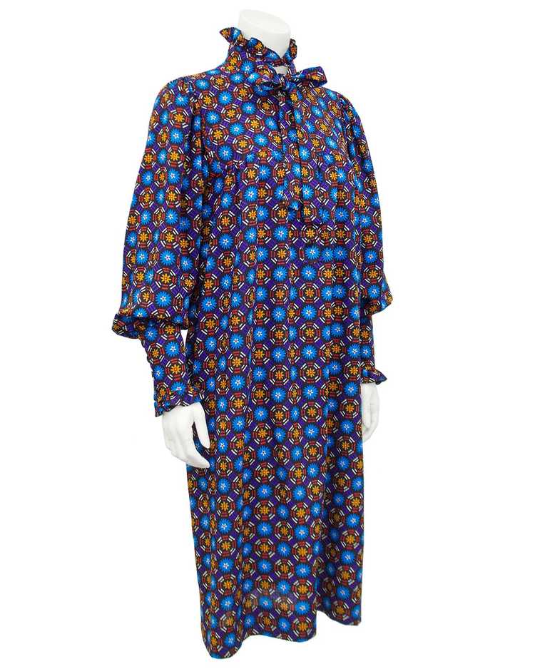 Yves Saint Laurent Blue Floral Cotton Dress - image 1