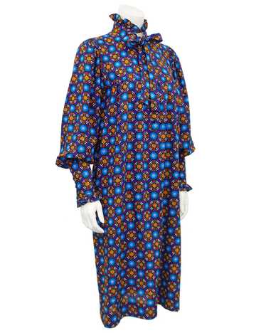 Yves Saint Laurent Blue Floral Cotton Dress - image 1