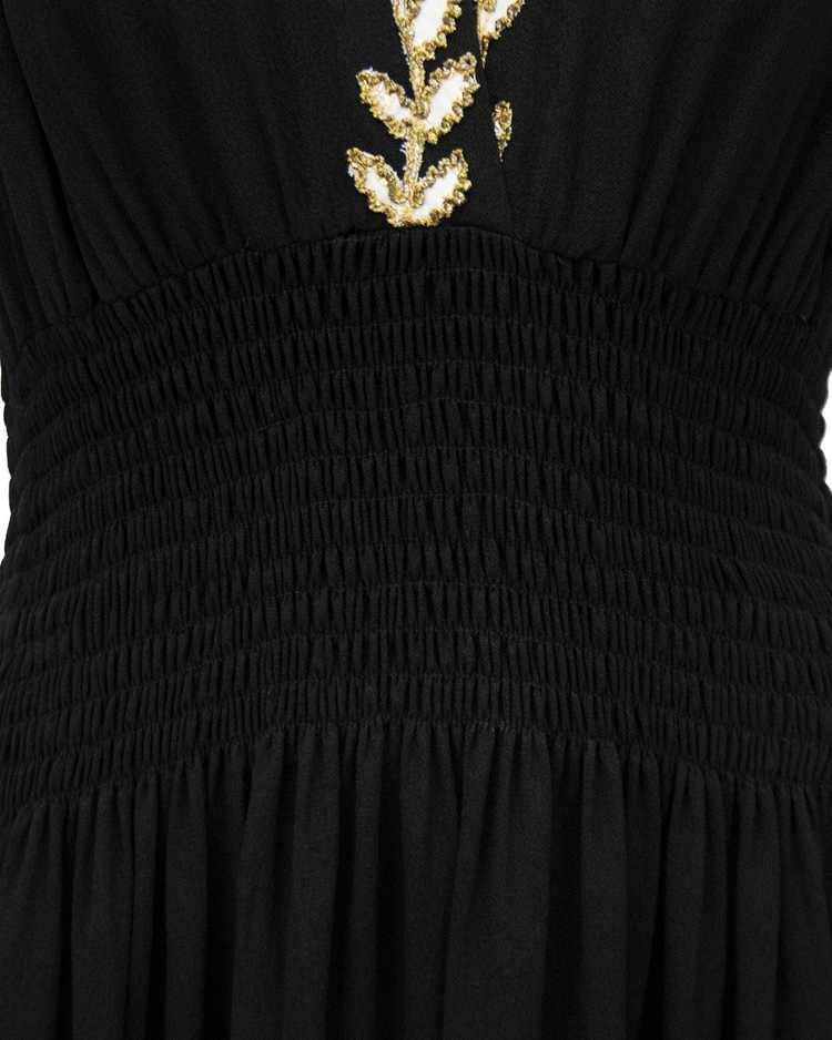 Black Moss Crepe and Gold Thread Evening Dress - image 4