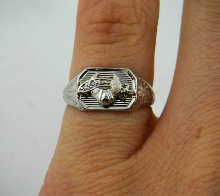 Vintage Diamond Shriner's White Gold Pinky Ring - image 5