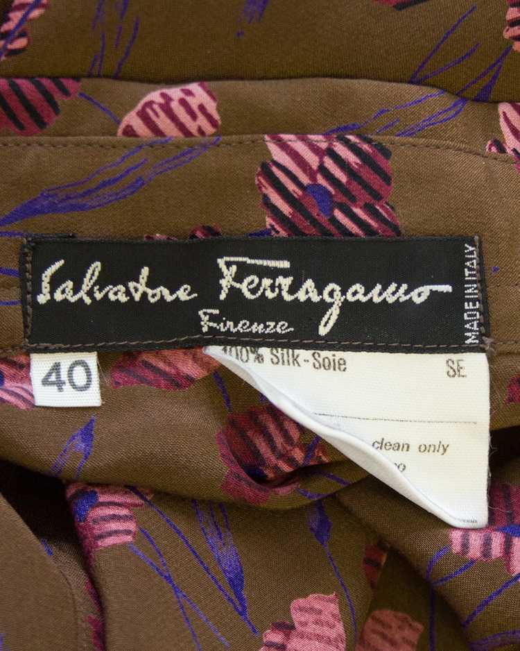Salvatore Ferragamo Brown Floral Silk Blouse - image 5