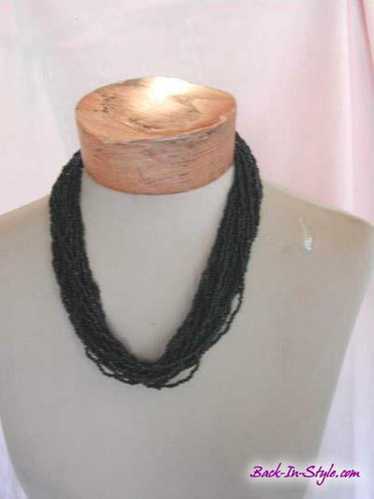 Black Multi-Strand Beaded Necklace - image 1