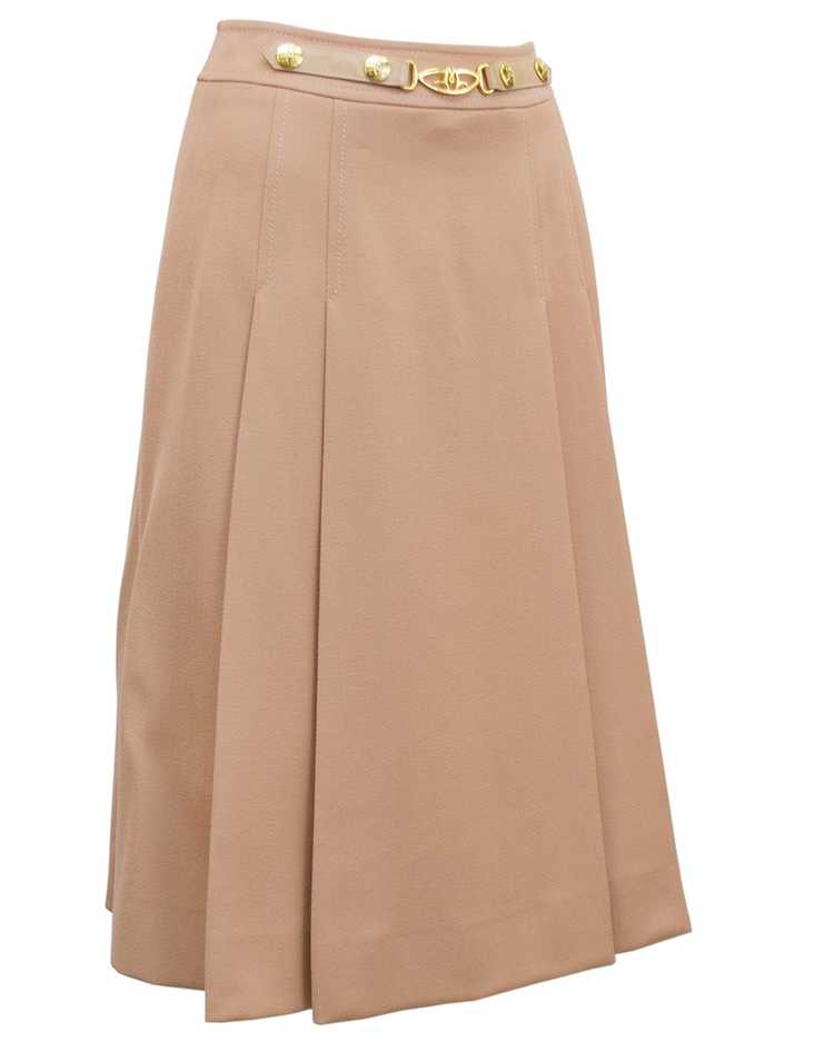 Marelli Camel Pleated Wool Gabardine Skirt - image 1