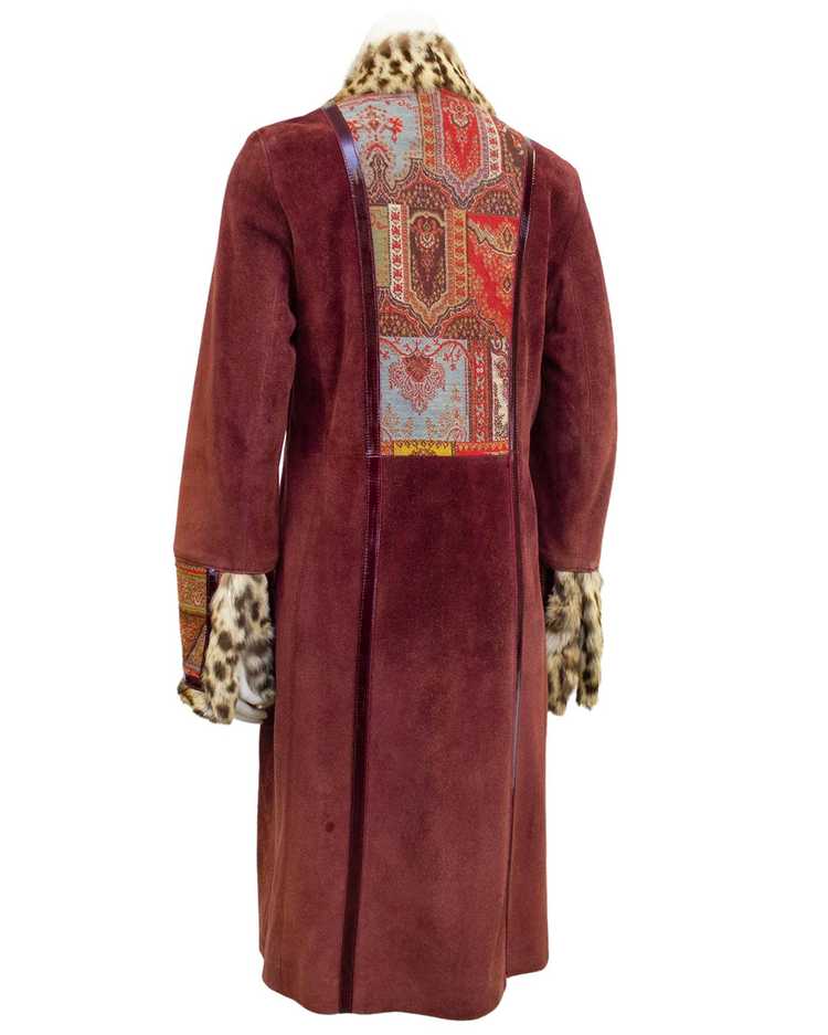 Etro Burgundy Suede & Paisley Coat With Stencille… - image 2