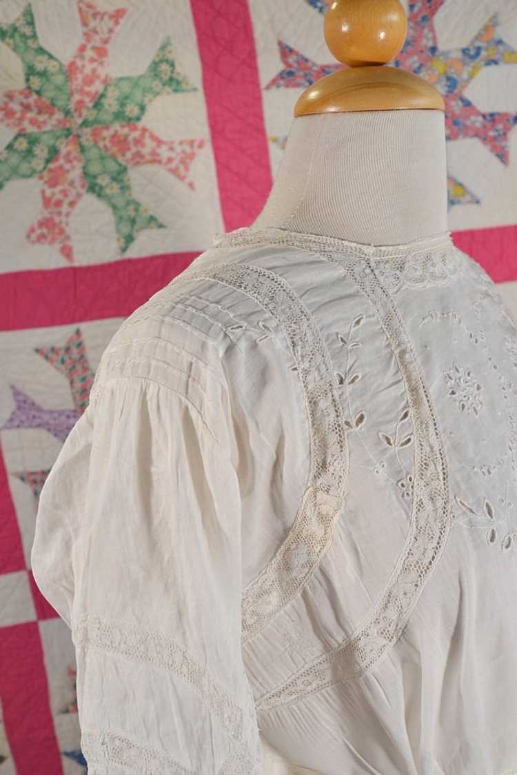 Antique Edwardian/Victorian White Cotton & Lace B… - image 3