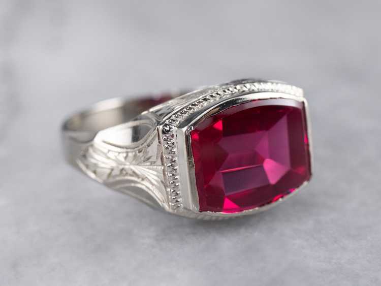 East to West Art Deco Synthetic Ruby White Gold R… - image 1
