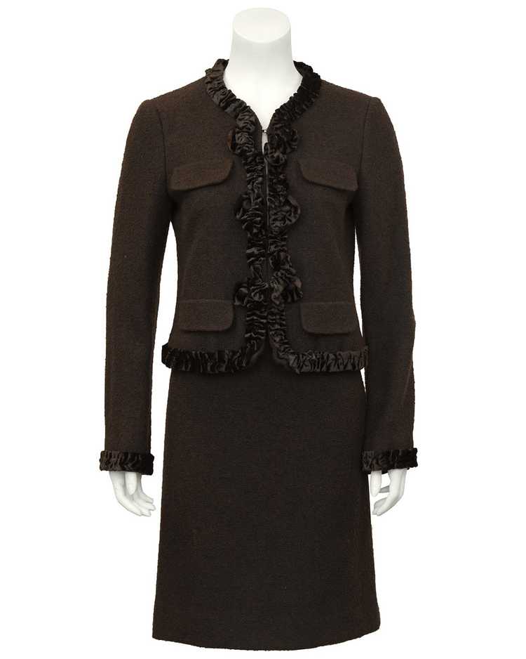 Moschino Brown Wool and Velvet Skirt Suit - image 3