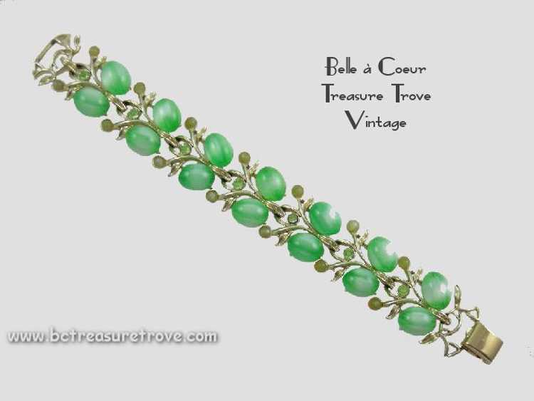 Lime Green Moonglow Vintage Bracelet Signed Coro … - image 1