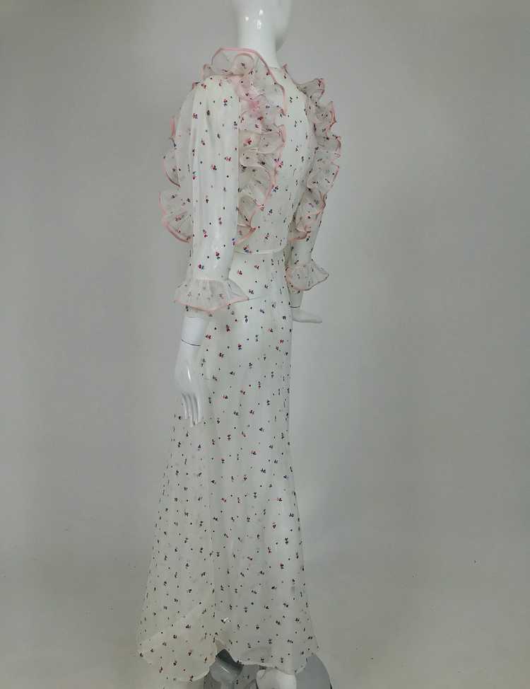 Vintage 1930s Embroidered White Organdy Ruffle Tr… - image 7