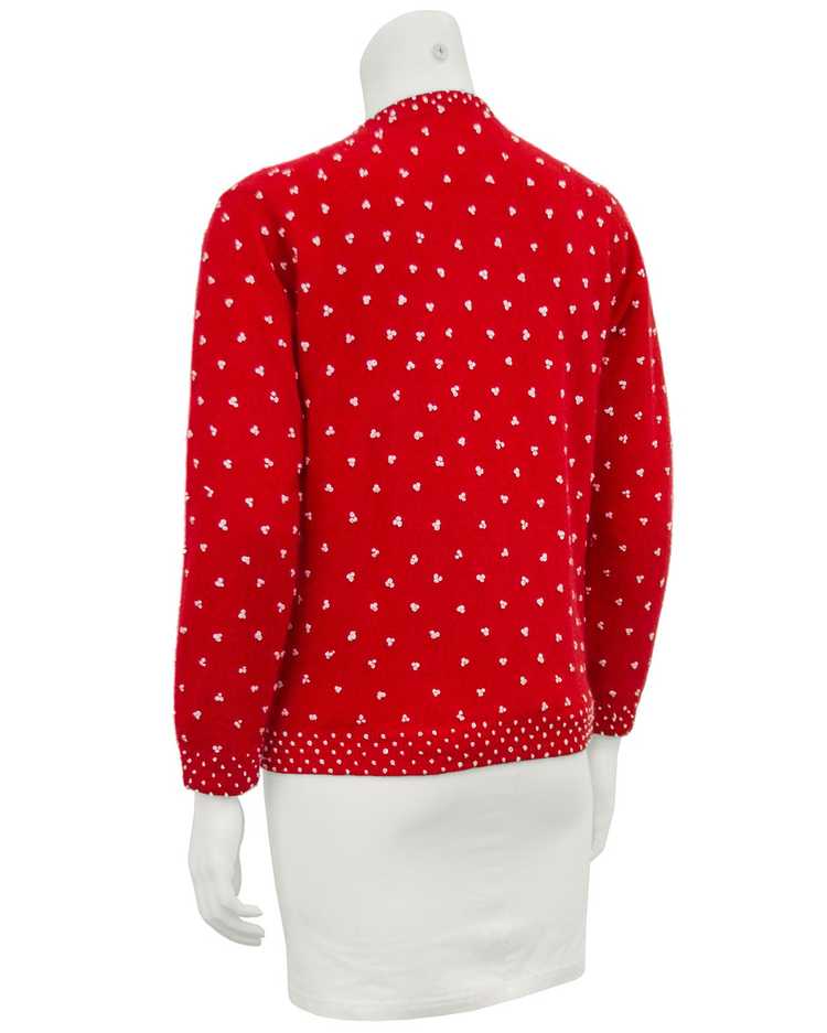 Red Knit Cardigan with French Knot Details - image 2