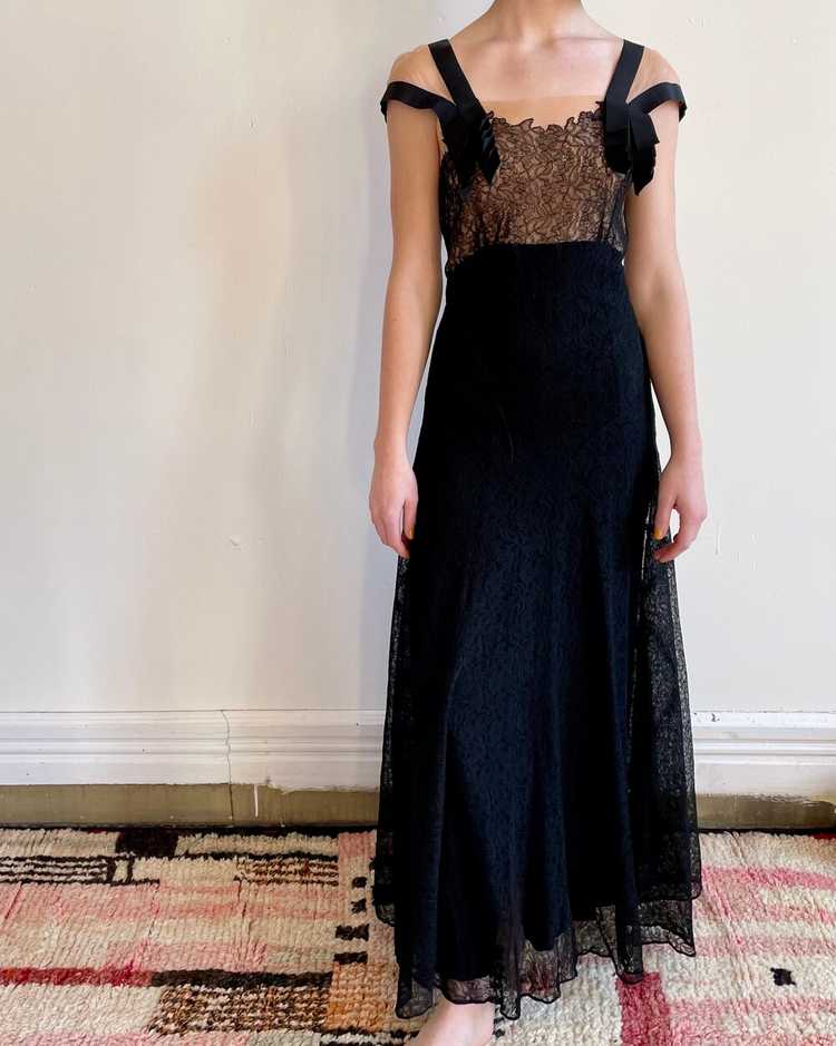 1940s Black Lace Evening Gown - image 1