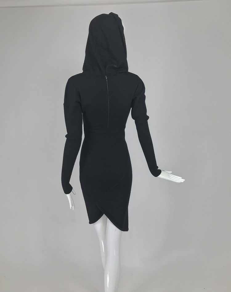 Azzedine Alaïa Black Hooded Body Con Dress 1980s - image 5