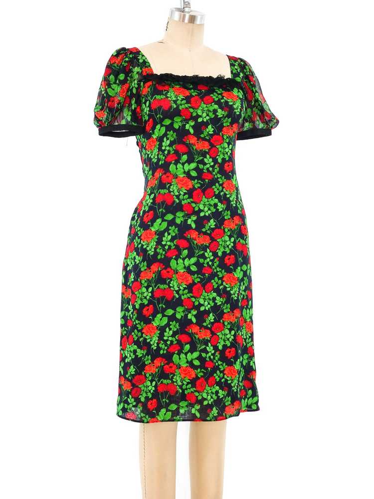 Yves Saint Laurent Rose Printed Silk Chiffon Dress - image 2