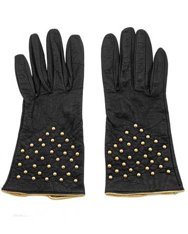 Yves Saint Laurent Black Leather Gloves with Gold 