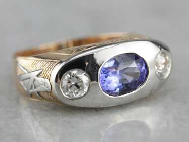 Modernist Masonic Men's Ring with Sapphire Center… - image 1