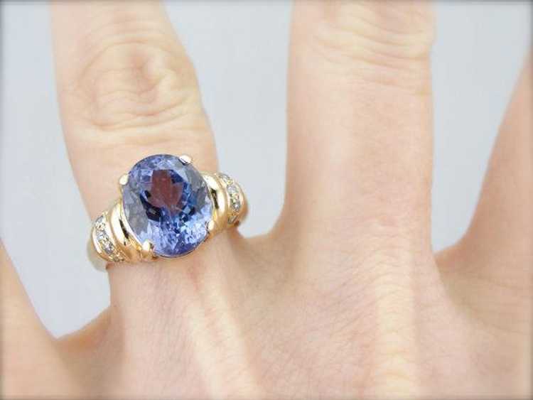 Indigo Purple Tanzanite and Diamond Ring in Yello… - image 5