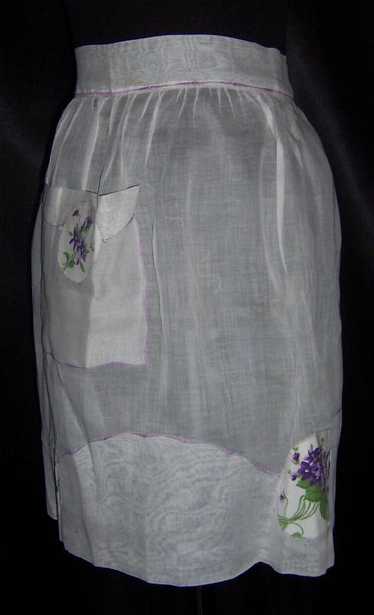Long White Apron w/ Purple Flowers