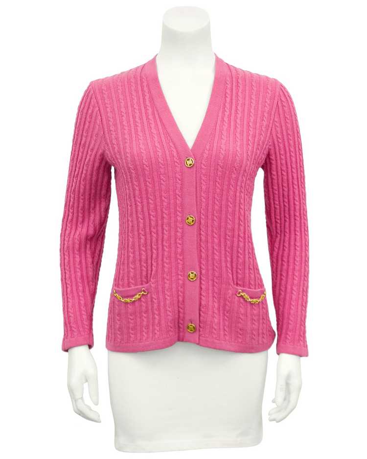 Celine Pink Wool Cable Knit Cardigan - image 2