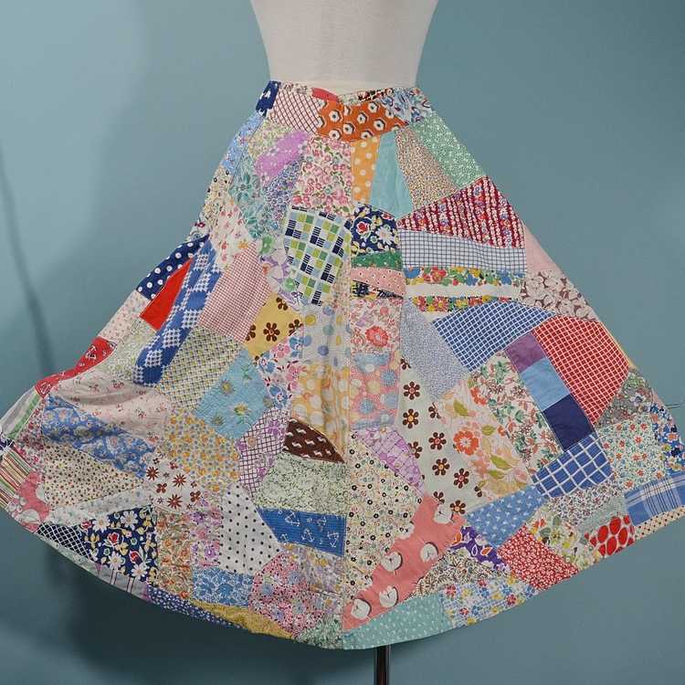 Vintage 60s Patchwork Skirt, 30s Feed Sack Quit S… - image 5