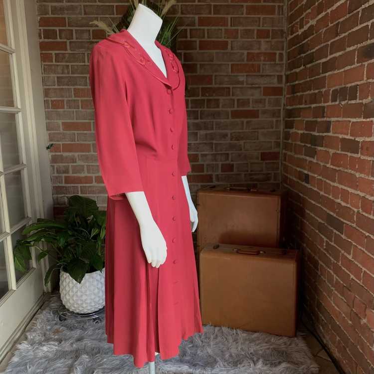 1940s Cranberry Red Rayon Crepe Dress - image 2