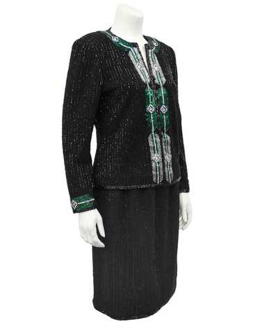 Adolfo Black Knit Evening Suit with Art Deco Inspi